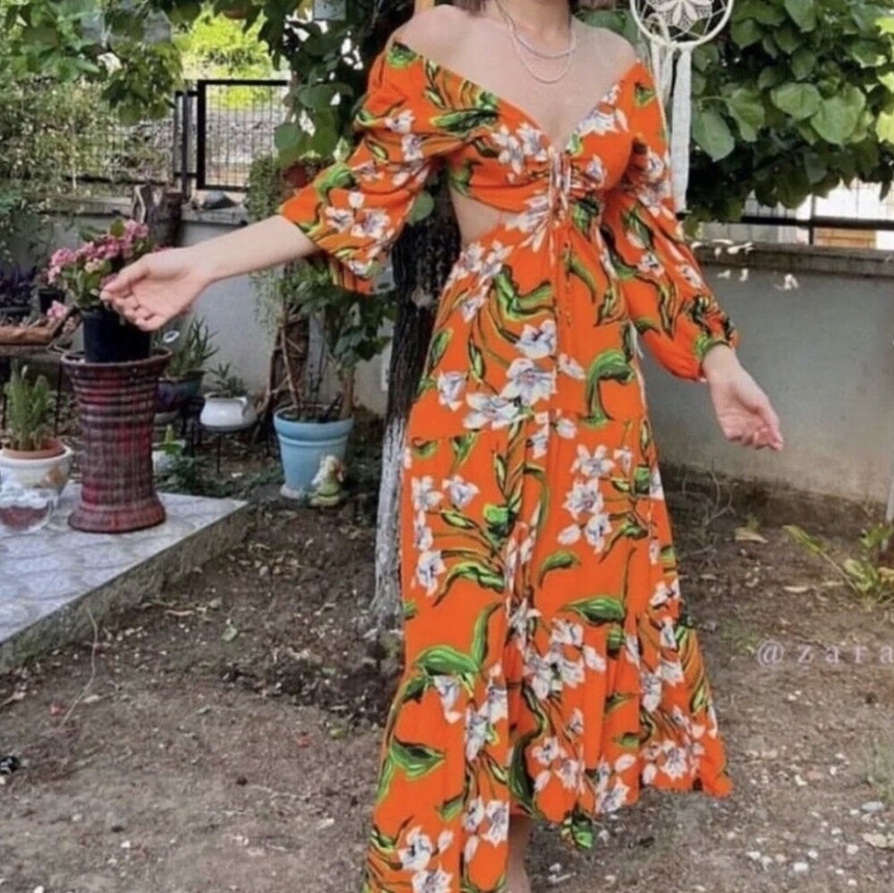 ZARA Multicolored Cut-Out Printed Maxi Dress – Size Large - Picture 16 of 16